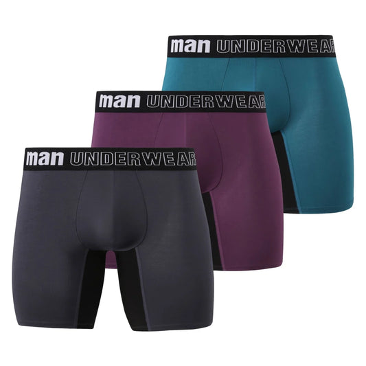 Men's 3Pk Bamboo Fiber Boxers, Mid-Rise 3D U-Convex Design.