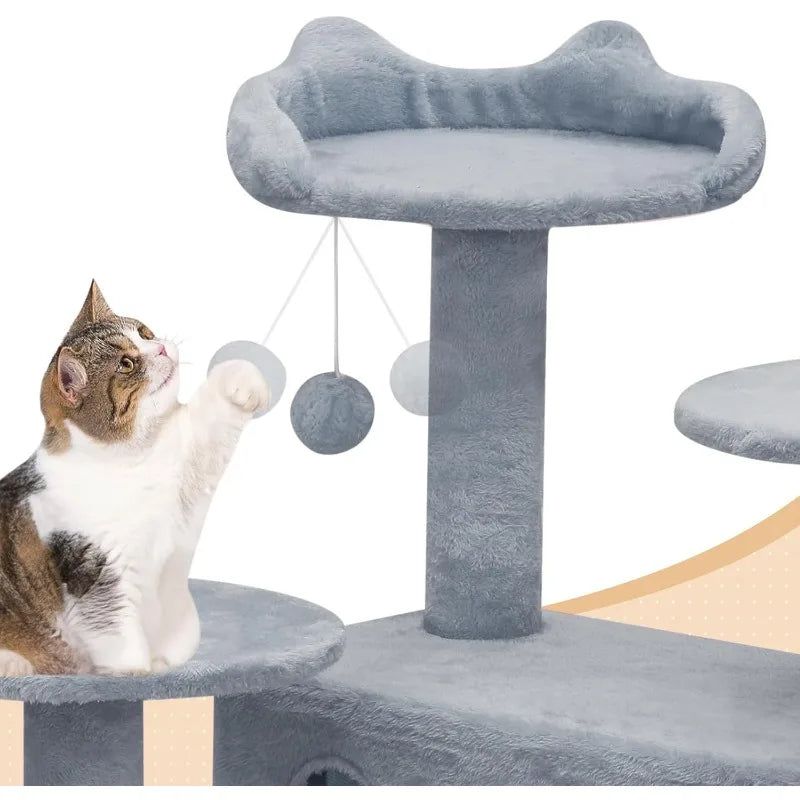 54" Multi-Level Cat Tower, 2 Condo's w/Scratching Post, Ladder (x4 Colors)