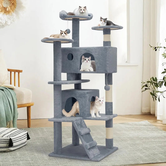 54" Multi-Level Cat Tower, 2 Condo's w/Scratching Post, Ladder (x4 Colors)