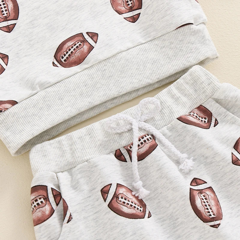 Baby Boy FOOTBALL Print Sweatshirt + Drawstring w/Pockets Pants Set. (0-6M to 3T)