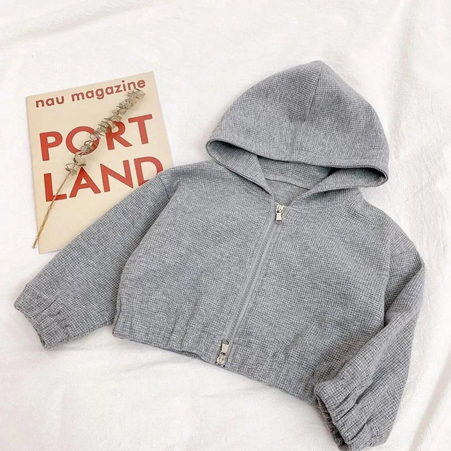 12M-8Y Girls 3Pc Set - Hoodie, Tank Top, Flare Pants - Gray.