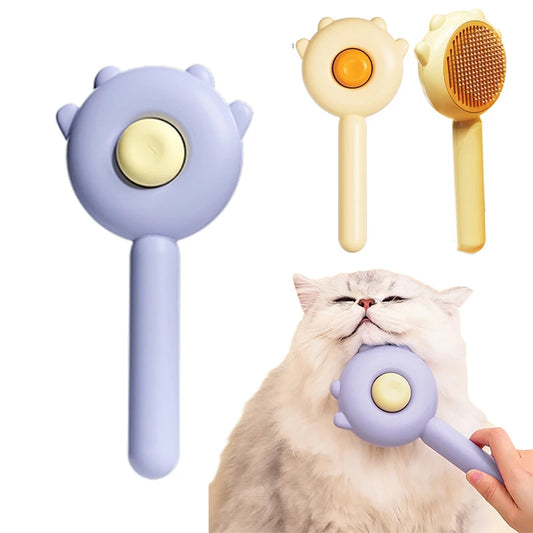 Pet Grooming Cat Brush/Comb w/One-Button Hair Removal (x6 Colors)