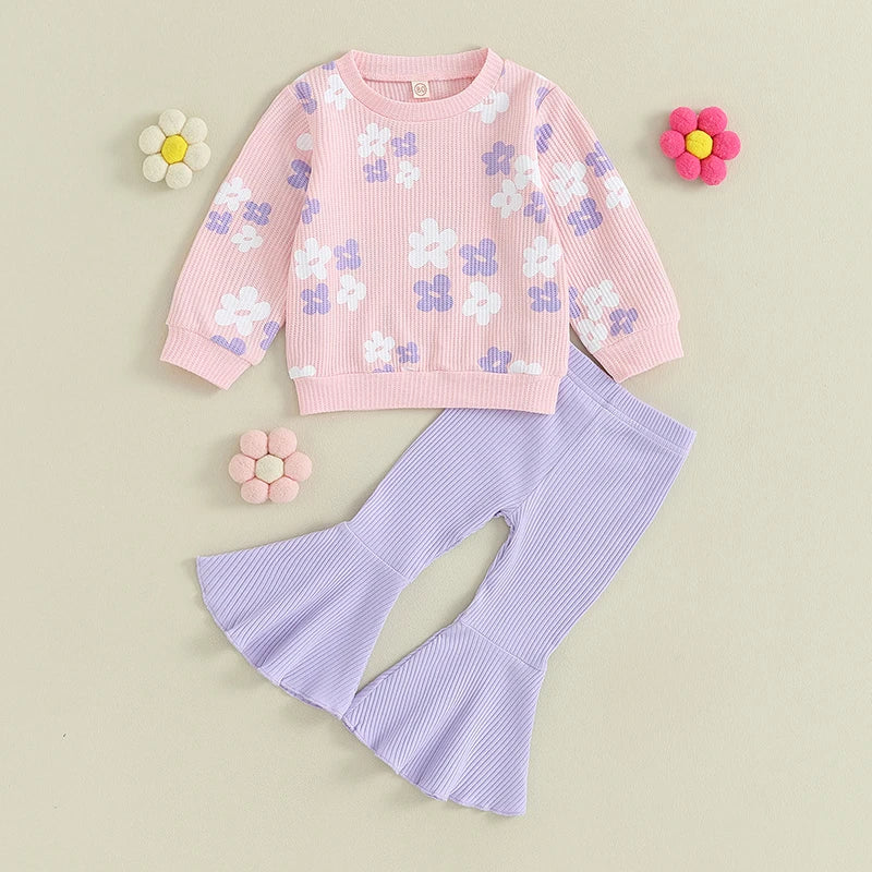 3M -5Y Baby/Toddler Girl Floral Print Top + Flare Pants Set