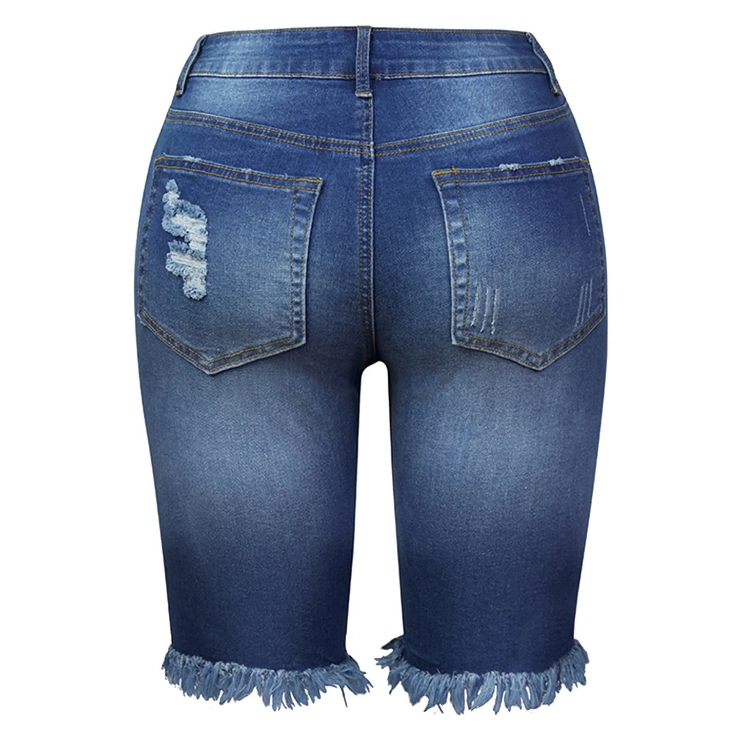 Women's Stretchy Ripped Frayed Denim Cut-offs Jeans (Blue, Light Blue)